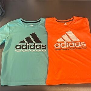 Adidas Kids' Aqua and Orange Logo short sleeve activewear Tees (size 6)